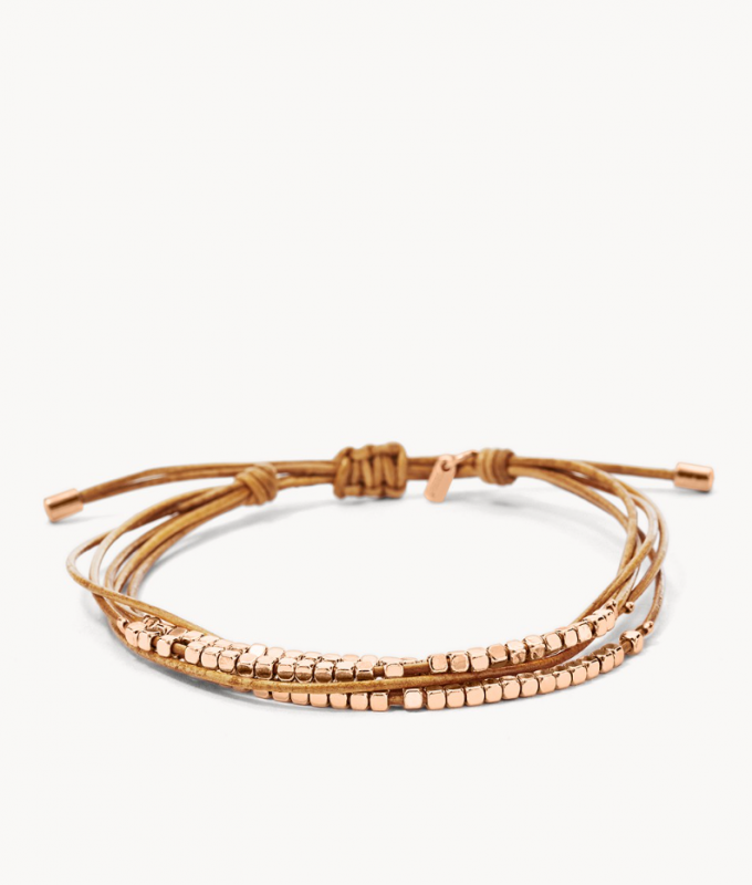 Pulsera Fossil cuero Sadie con mini cuentas