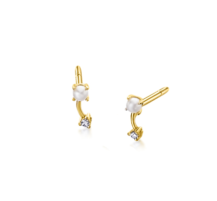 Mini pendientes oro perla y diamantes